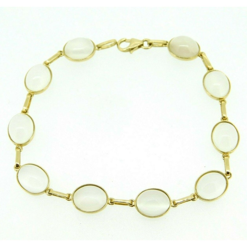 14k Yellow Gold Genuine Natural 23.59ct Moonstone Bracelet (#J4341)