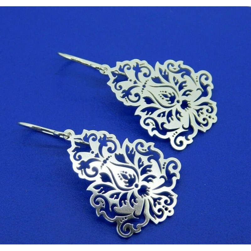 935 Sterling Custom Laser Cut Earrings Chrysanthemum Flower Damask (#J4404)