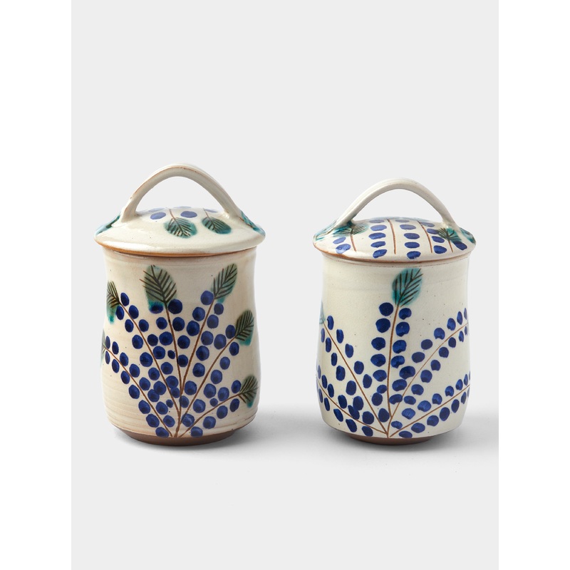 Dotty Vine Hand-Painted Ceramic Jam Jars (Set of 2)