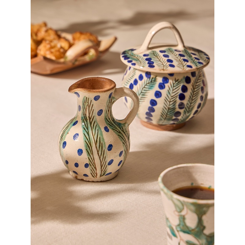 Dotty Vine Hand-Painted Ceramic Sugar Jar and Creamer