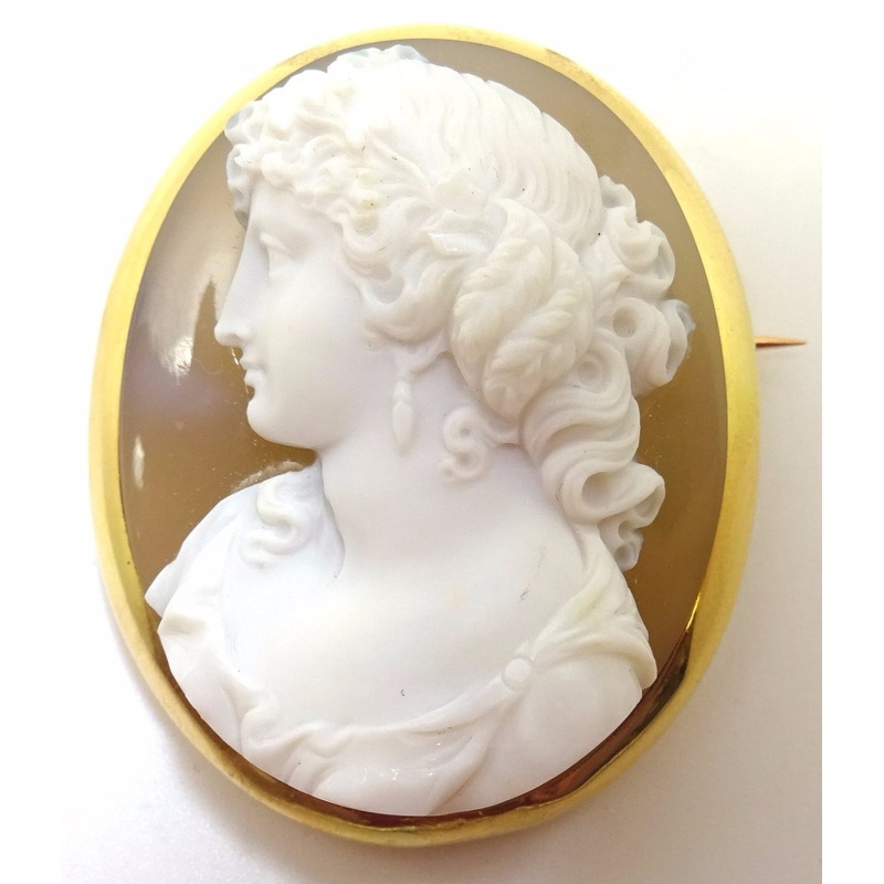 Fine 18k High Relief Genuine Natural Stone Cameo Pin (#J3568)