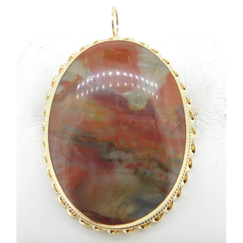 Large 10k Yellow Gold Oval Genuine Natural Agate Pin / Pendant (#J4256)