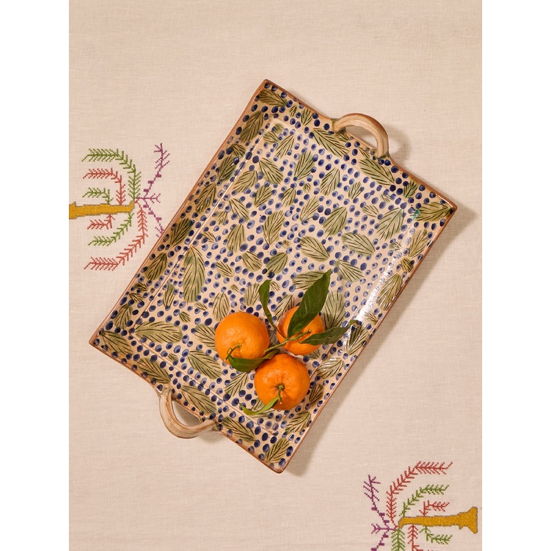 Leaves Hand-Painted Ceramic Tray (14in/36cm)