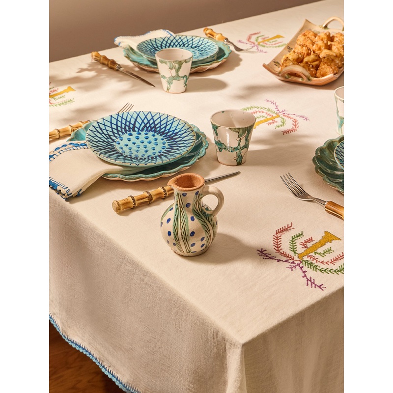 Royal Palm Hand-Embroidered Linen Rectangular Tablecloth