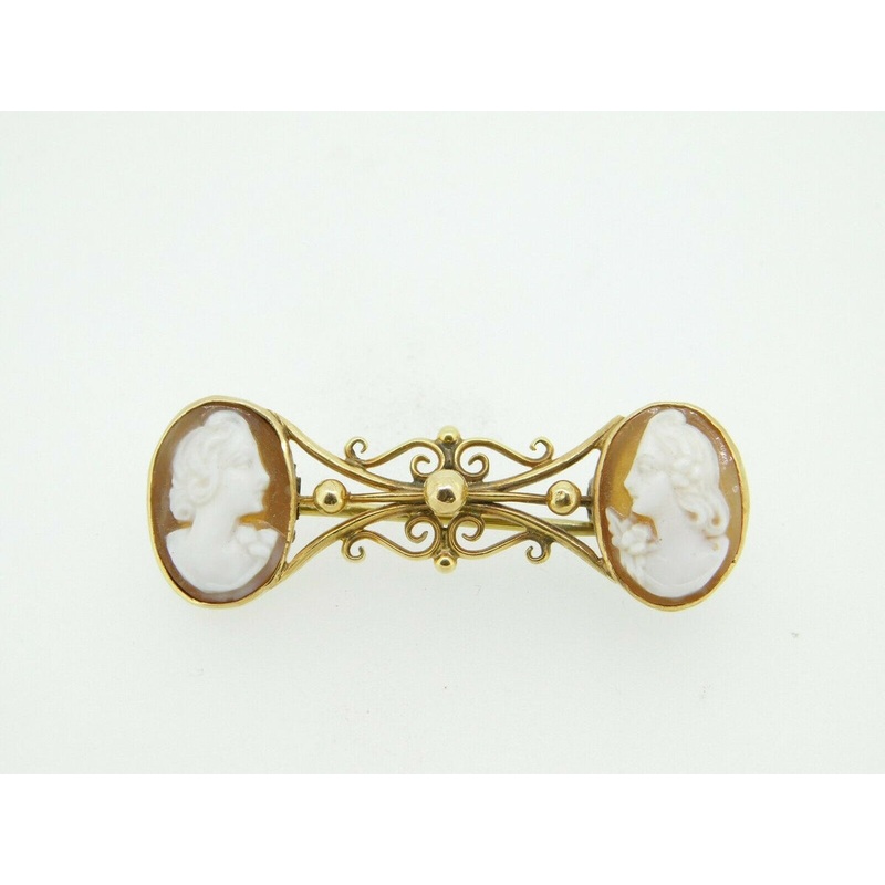 Unusual 9k Gold Pin with Double Cameos (#J335)