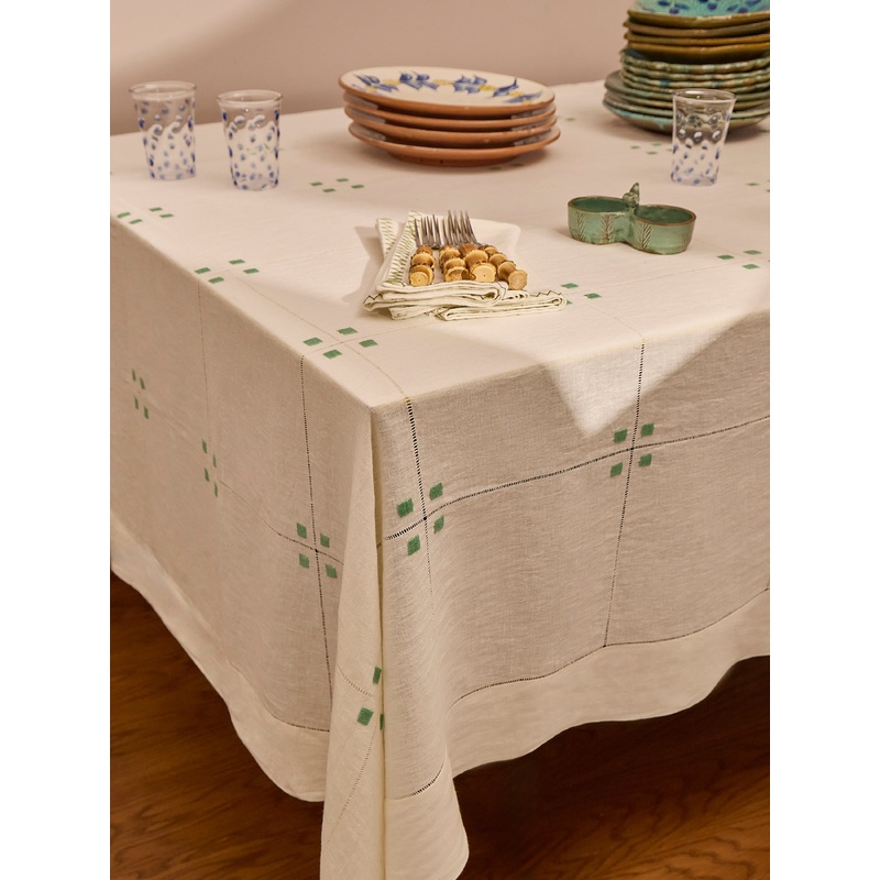 Art Deco Hand-Embroidered Linen Tablecloth