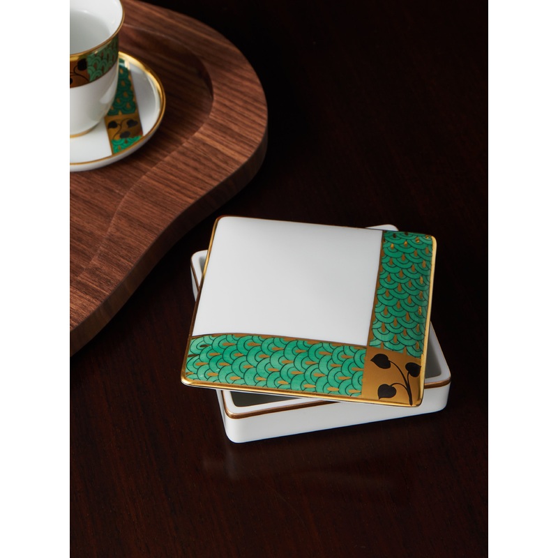 Secession Hand-Painted Porcelain Square Box